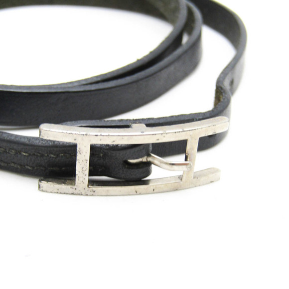 Hermes Hapi Triple Bracelet Choker Leather,Metal No Stone Bangle Black,Silver - Picture 8 of 11